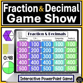 Preview of Fraction and Decimal Review Game Show | Multiplying Fractions,Comparing Decimals