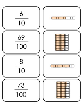Preview of Decimal, base ten and fraction matching game-Common Core Alligned