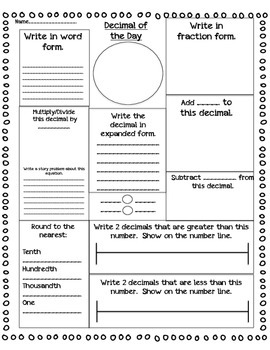 decimal of the day template by 5th grade files tpt