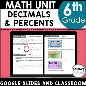 Preview of 6th Grade Math Decimals Curriculum Unit 5 Using Google