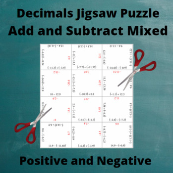 Preview of Add and Subtract Decimals Jigsaw Puzzle : Positive and Negative Answers