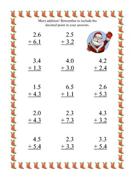 Decimals-Adding and Subtracting Tenths & Hundredths- Christmas Theme