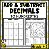 Addition and Subtraction of Decimals to Hundredths Worksheets