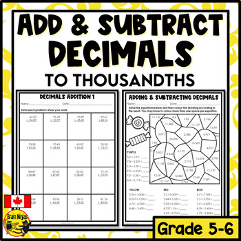 decimals addition and subtraction worksheets grade 5 by brain ninjas