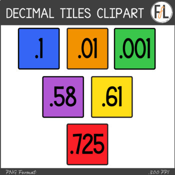 Preview of Decimals Clipart - Moveable - Tenths through Thousandths - PRIMARY COLORS