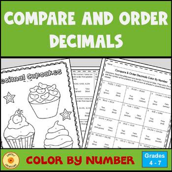 Preview of Decimals Compare and Order Color by Number Worksheet with Easel Assessment