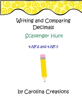Preview of Decimals - Comparing and Writing as Fractions - Scavenger Hunt 4.NF.6 and 4.NF.7