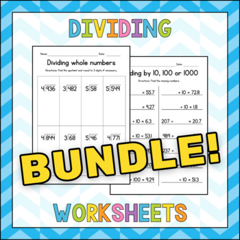 Preview of Decimals - Dividing Worksheets BUNDLE - Math Practice - Test Prep - Assessment