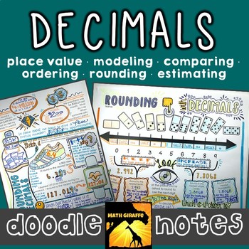 Preview of Decimals Doodle Notes Set | Comparing, Rounding, Ordering, & Estimating Decimals