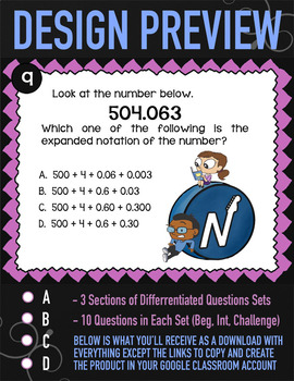 5 Nbt 3a Task Cards Decimals In Expanded Form Self Graded Google Classroom