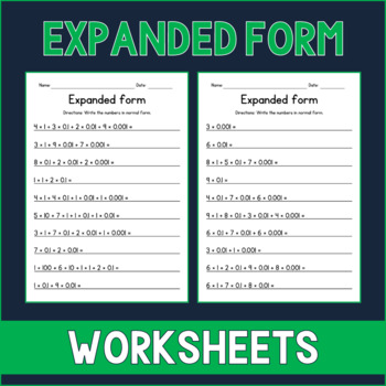 Preview of Decimals - Expanded Form Worksheets - Adding & Multiplying Numbers - No Prep