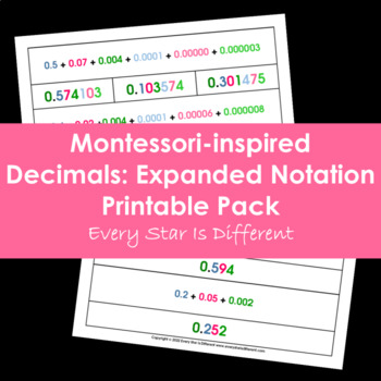 Preview of Decimals: Expanded Notation Printable Pack