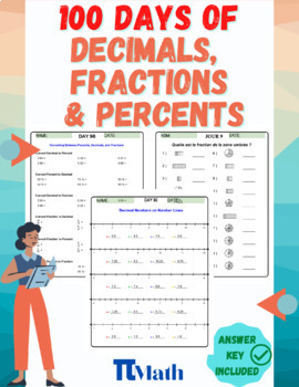 Preview of fractions, decimals and percents word problems: 100 math practice worksheets