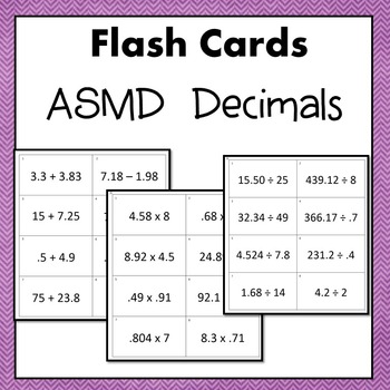 Preview of Decimals Flash Cards or Task Cards (Add Subtract Multiply and Divide) 6.NS.3