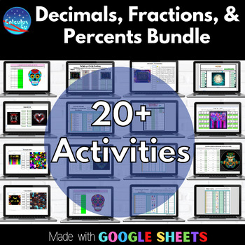 Preview of Decimals, Fractions, & Percents Growing Bundle  | Google Sheets