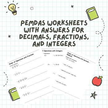 Preview of Decimals, Fractions, and Integers, Order of Operations Worksheets