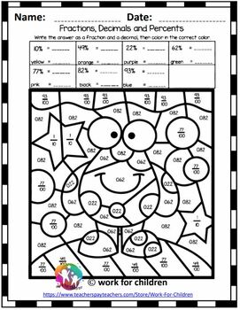 Decimals, Fractions, and Percents Worksheets by work for children