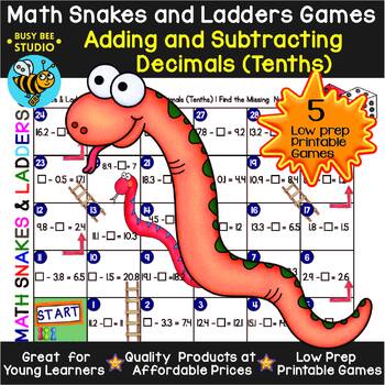 Preview of Adding and Subtracting Decimals (Tenths) Snakes and Ladders Games