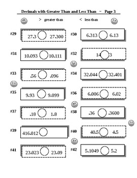 Decimals Greater Than Less Than PLUS Fraction Awareness (6 Worksheets)