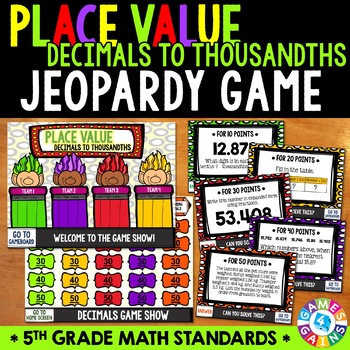 Preview of Decimals Jeopardy Game - 5th Grade Place Value Review - Compare & Round Decimals