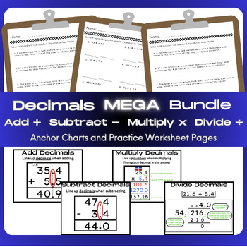 Preview of Decimals MEGA Bundle! - Practice Worksheets w/ 4 Operations and Anchor Charts!
