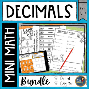 Preview of Decimals Math Activities Bundle Puzzles & Riddles - No Prep - Print and Digital
