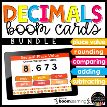 Preview of Decimals Math Boom Cards Adding Subtracting, Comparing, Rounding, Place Value