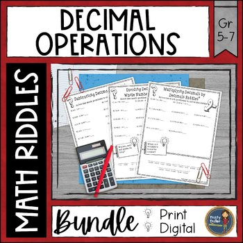 Preview of Decimals Math Riddles Worksheets Bundle