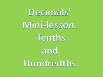 Preview of Decimals Minilesson PowerPoint for the Tenths and Hundredths Places