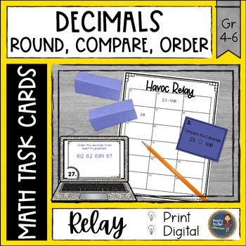 Preview of Decimals Number Sense Task Cards Havoc Math Relay