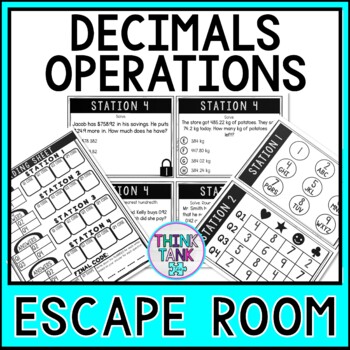 Preview of Decimals Operations MATH Escape Room | Common Core | Add, Subtract, Div, Mult