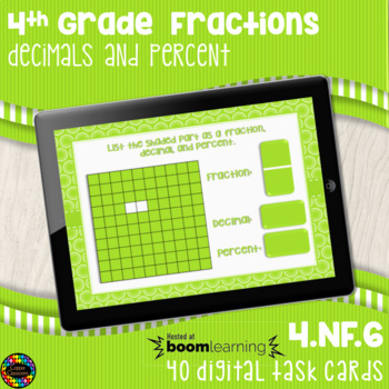 Preview of Decimals, Percent, and Fractions Task Cards Distance Learning with Boom Cards