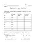 Decimals Percents Fractions Worksheet
