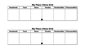 Preview of Decimals - Place Value Grids and Hundredths/Thousandths Grids