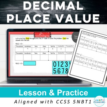 Preview of Decimals Place Value Thousandths Lesson & Practice 5NBT1 Activity Worksheets