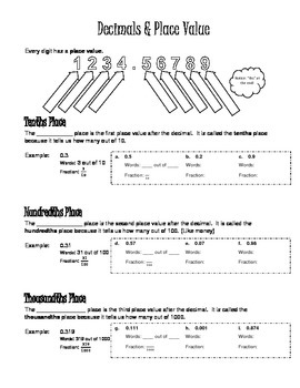 Preview of Decimals, Place Value, and Rounding Guided Notes, Free