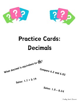 Preview of 4th Grade Decimals Practice Cards