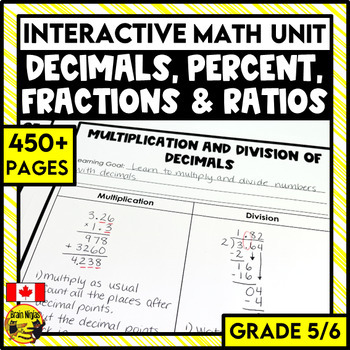 Preview of Decimals Ratios Fractions Percent Interactive Math Unit | Grade 5 Grade 6