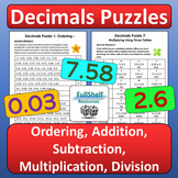 Decimals Review Puzzles Worksheets 4th 5th 6th Grade NO PR