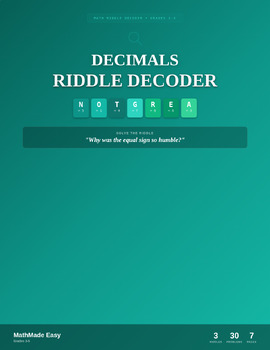 Preview of Decimals Riddle Decoder | Grades 3-5 | Self-Checking