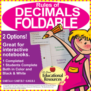 Preview of Decimals - Rules of Decimals FOLDABLE - 5th Grade Math & 6th Grade Math
