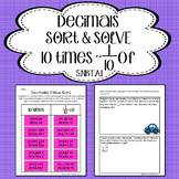 Decimals Sort and Solve {10x and 1/10 - 5.NBT.A.1 - Math Sorts}