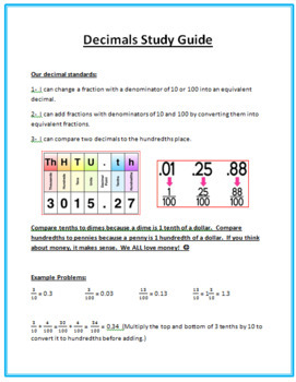 Preview of Decimals Study Guide 4th Grade