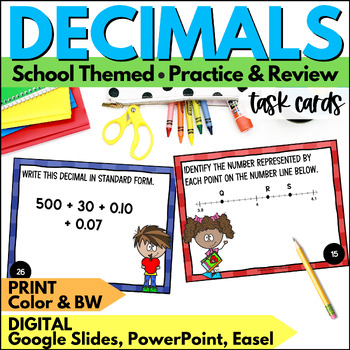 Preview of Decimals Task Cards - Comparing Decimals thru the Hundredths Practice Activities