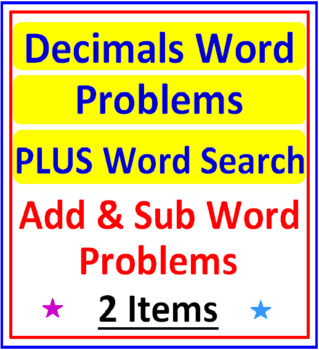 Preview of Decimals Word Problems Add Sub PLUS Decimals Word Search (Both Items)