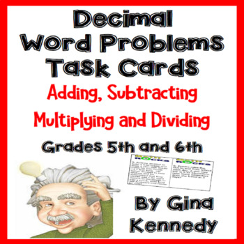 Preview of Decimal Word Problems Task Cards, Great Problem-Solving for Upper Elementary