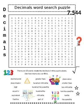 Preview of Decimals Word Search Puzzle