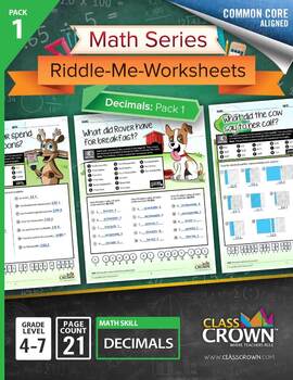 Preview of Decimals Worksheets - Math Riddles - 4th, 5th, 6th, 7th Grade - Common Core