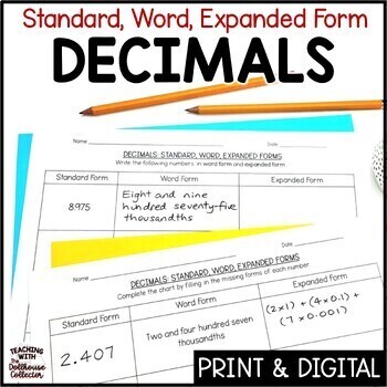 Preview of Standard, Expanded, Word Forms of Decimals Worksheets for 5th Grade Math
