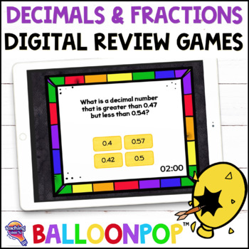 Preview of 4th Grade Decimals & Fractions Digital Math Review Games BalloonPop™